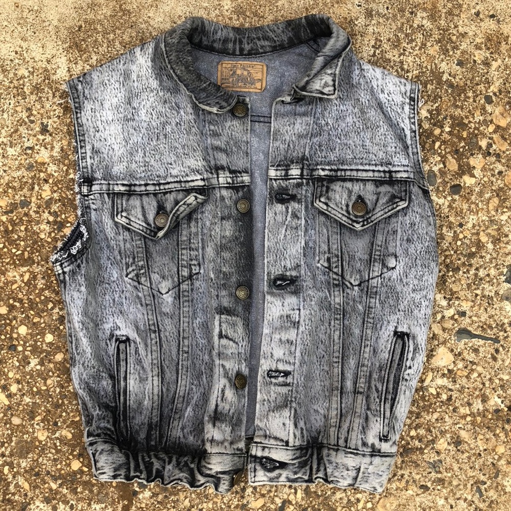 Vintage 80’s Made in USA Black Acid Wash Jean Vest